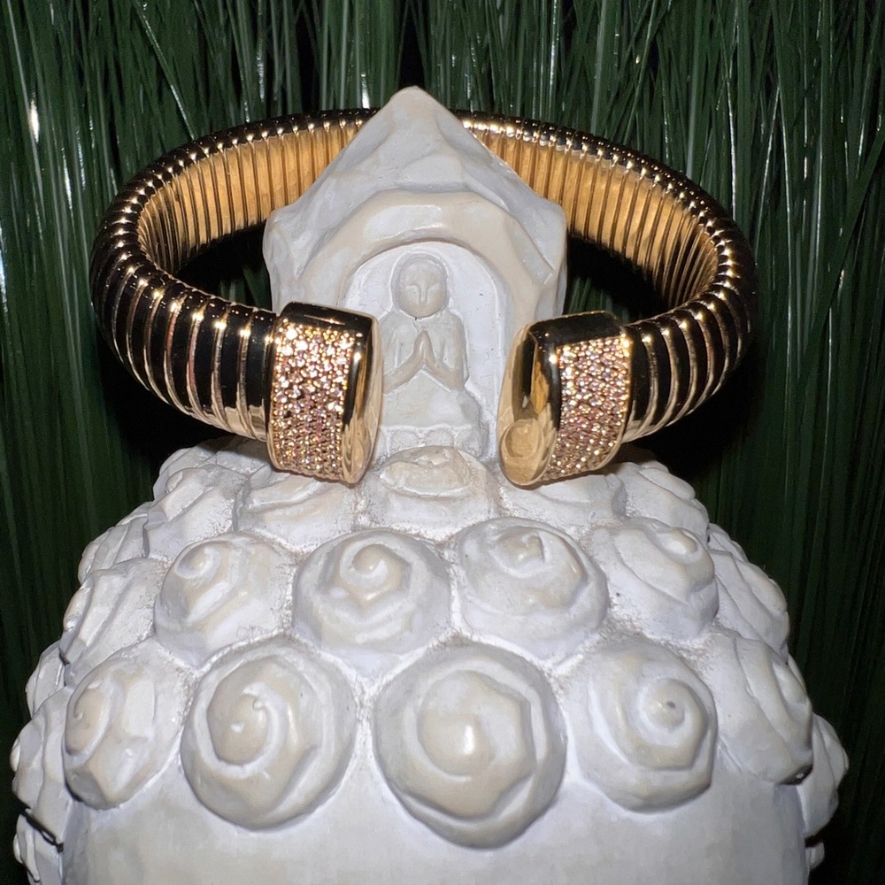 Cuff Bracelet. Stainless steel and gold with cz stones